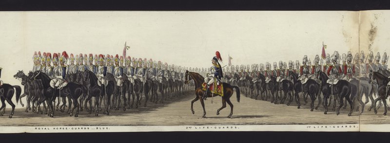 En del av panoramautsikten over hele begravelsesprosesjonen til Arthur, hertugen av Wellington (farget akvatint) av Henry Jr and Sala Alken