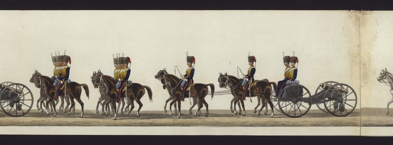 En del av panoramautsikten over hele begravelsesprosesjonen til Arthur, hertugen av Wellington (farget akvatint) av Henry Jr and Sala Alken