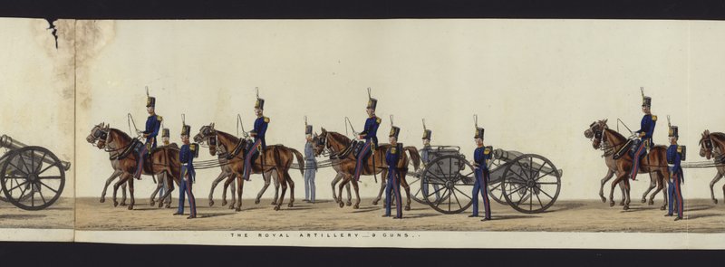 En del av panoramautsikten over hele begravelsesprosesjonen til Arthur, hertugen av Wellington (farget akvatint) av Henry Jr and Sala Alken