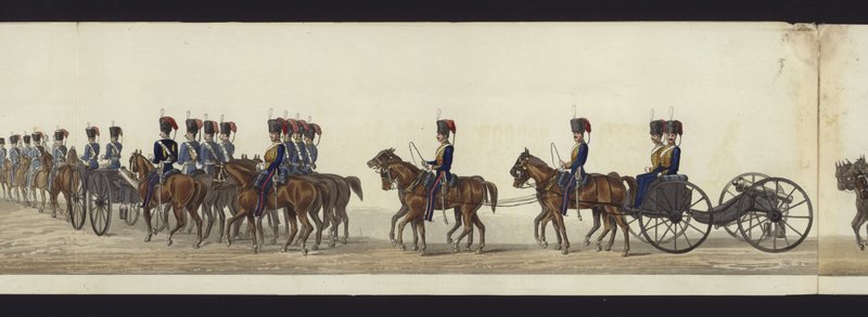 En del av panoramautsikten over hele begravelsesprosesjonen til Arthur, hertugen av Wellington (farget akvatint) av Henry Jr and Sala Alken