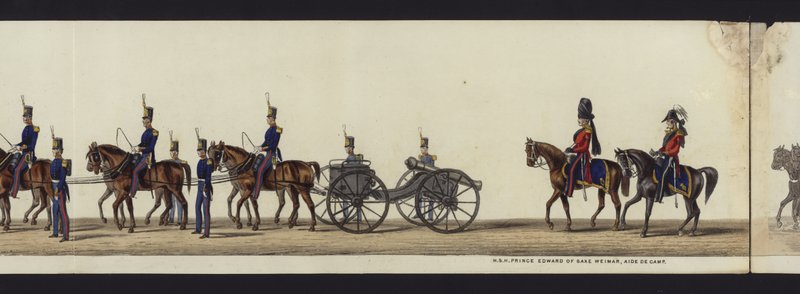 En del av panoramautsikten over hele begravelsesprosesjonen til Arthur, hertugen av Wellington (farget akvatint) av Henry Jr and Sala Alken