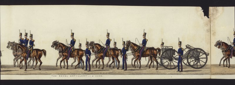 En del av panoramautsikten over hele begravelsesprosesjonen til Arthur, hertugen av Wellington (farget akvatint) av Henry Jr and Sala Alken