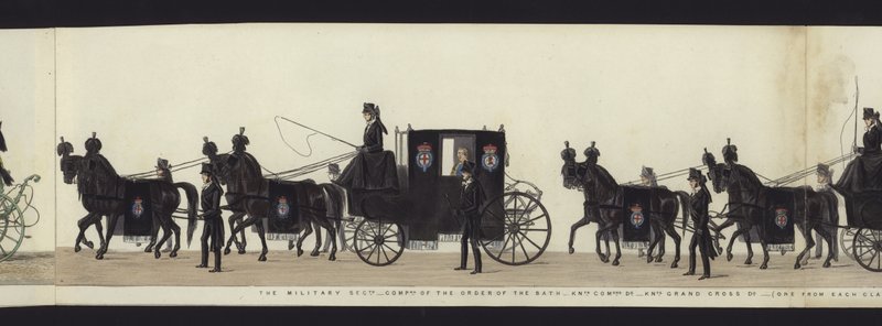 En del av panoramautsikten over hele begravelsesprosesjonen til Arthur, hertugen av Wellington (farget akvatint) av Henry Jr and Sala George Augustus Alken