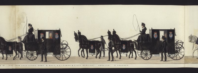 En del av panoramautsikten over hele begravelsesprosesjonen til Arthur, hertugen av Wellington (farget akvatint) av Henry Jr and Sala George Augustus Alken