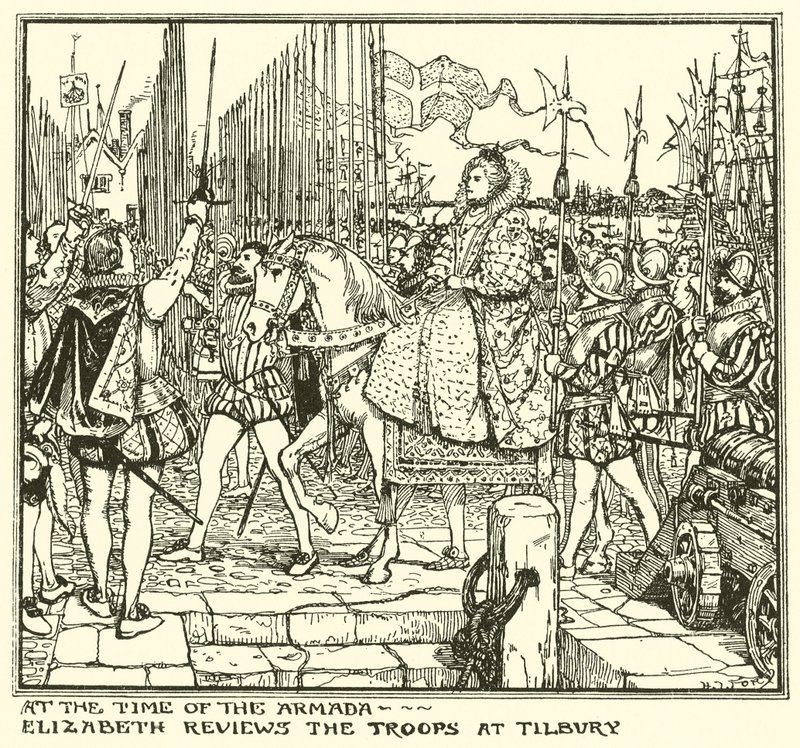 På Armadaens tid. Elizabeth anmelder troppene på Tilbury av Henry Justice Ford