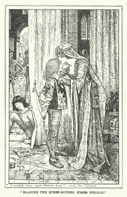"Blanche dronningen-mor kysser Herman" (litho) av Henry Justice Ford