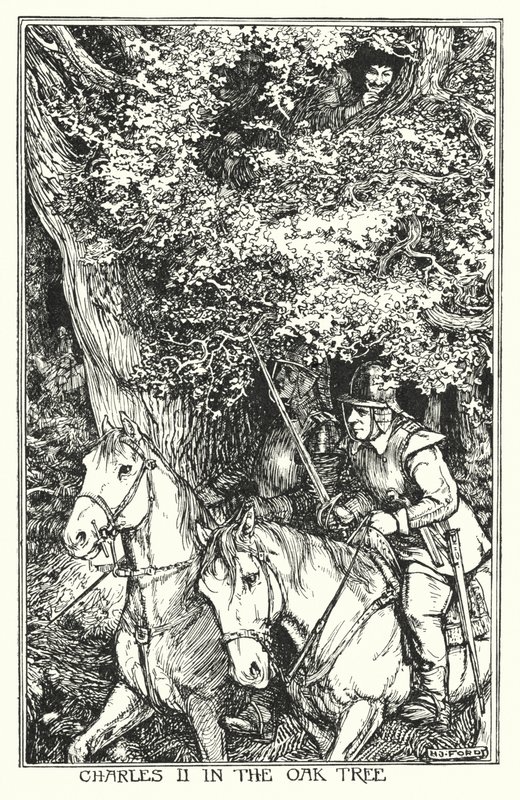 Charles II i eiketreet (litho) av Henry Justice Ford