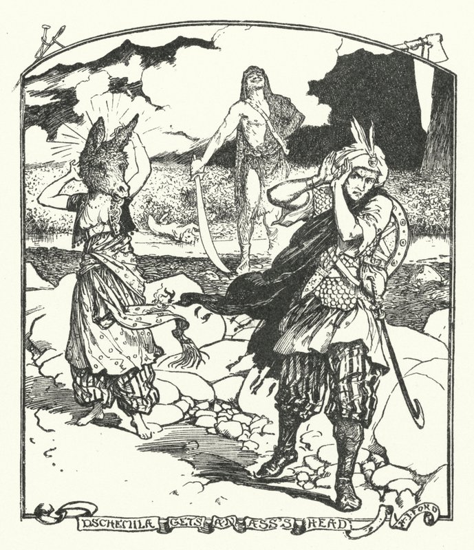 Dschemila får et rumpehode (gravering) av Henry Justice Ford