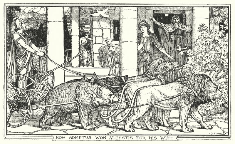 Hvordan Admetus vant Alcestis for sin kone (litho) av Henry Justice Ford