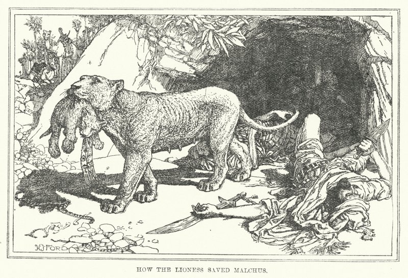 Hvordan løvinnen reddet Malchus (litho) av Henry Justice Ford