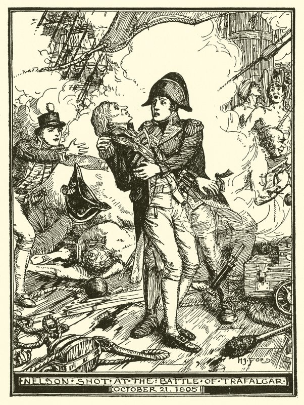 Nelson skutt i slaget ved Trafalgar, 21. oktober 1805 av Henry Justice Ford
