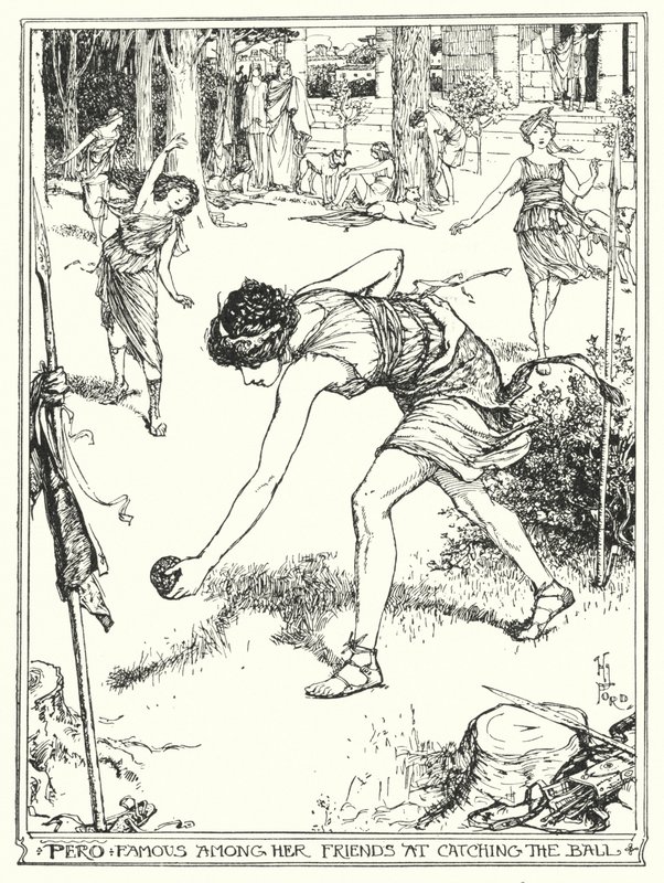 Men berømt blant vennene hennes for å fange ballen (litho) av Henry Justice Ford