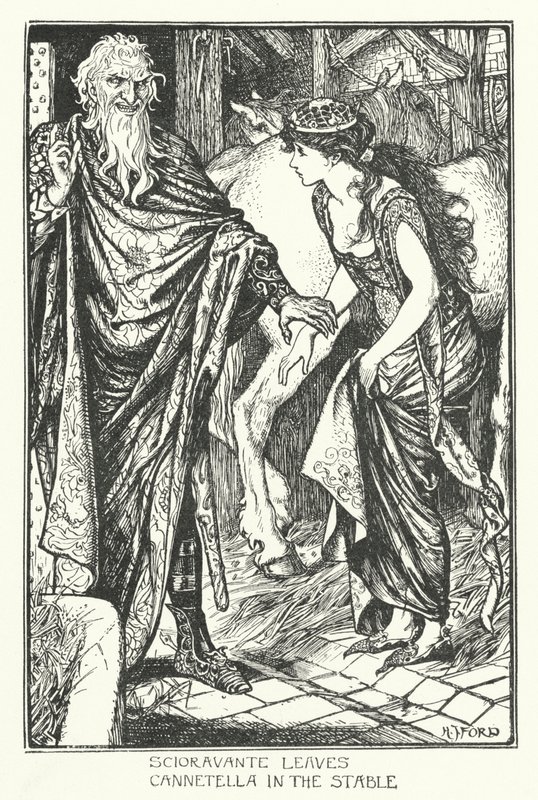 Scioravante etterlater Cannetella i stallen (gravering) av Henry Justice Ford