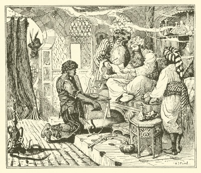Historien om kalifstorken (gravering) av Henry Justice Ford