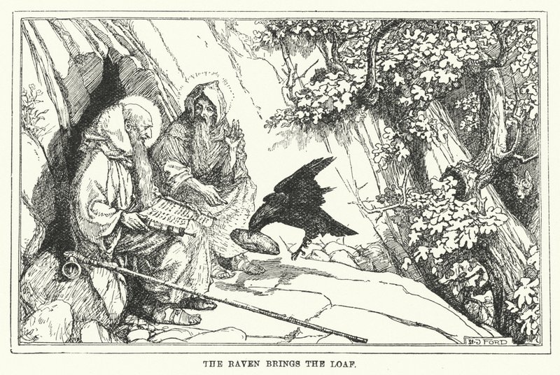 Ravnen bringer brødet (litho) av Henry Justice Ford