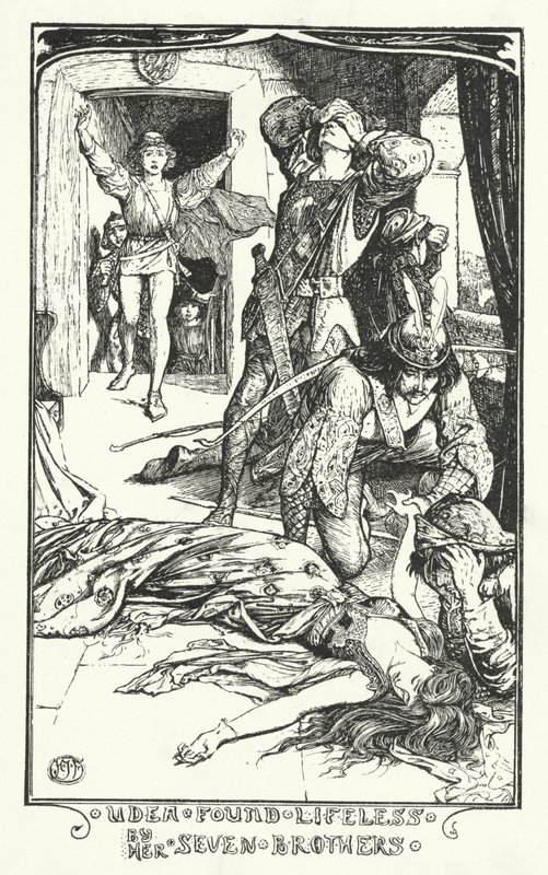 Udea funnet livløs av hennes syv brødre (gravering) av Henry Justice Ford