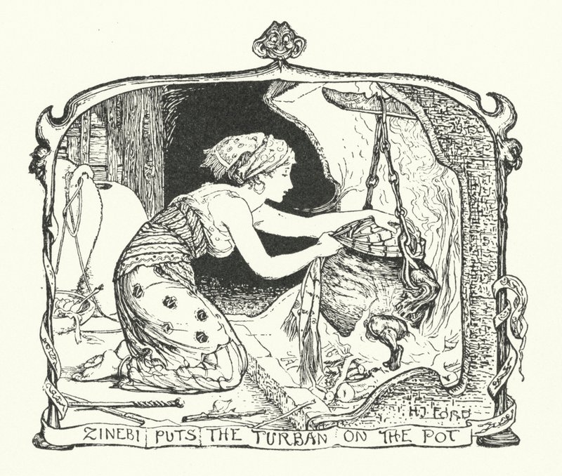 Zinebi setter turbanen på potten (gravering) av Henry Justice Ford