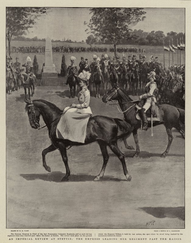 En keiserlig anmeldelse ved Stettin, keiserinnen som ledet hennes regiment forbi Kaiser av Henry Marriott Paget