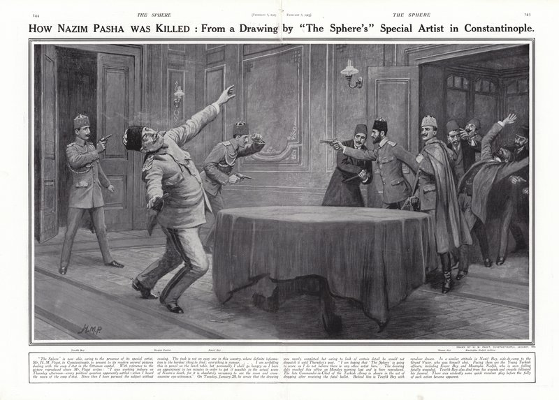Attentatet på Nazim Pasha av de unge tyrkerne, Konstantinopel, 23. januar 1913 av Henry Marriott Paget