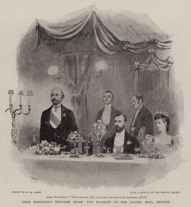 Lord Dufferin Velkommen hjem, banketten i Ulster Hall, Belfast av Henry Marriott Paget