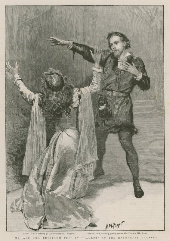Mr og Mrs Beerbohm Tree i Hamlet ved Haymarket Theatre (gravering) av Henry Marriott Paget