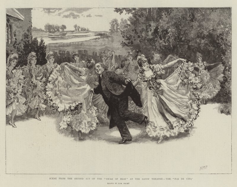 Scene fra andre akt av Vicar of Bray ved Savoy Theatre, Pas de Cinq av Henry Marriott Paget