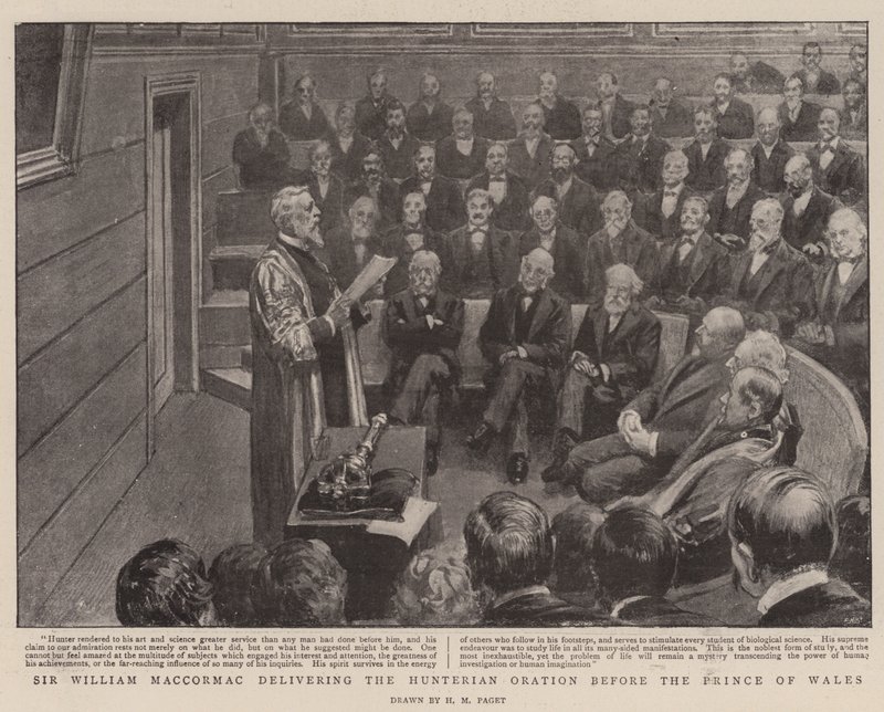 Sir William MacCormac leverer Hunterian Oration foran prinsen av Wales av Henry Marriott Paget