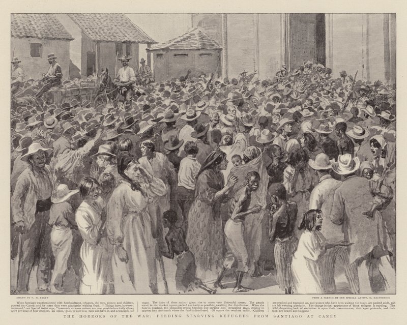 The Horrors of the War, mater sultende flyktninger fra Santiago ved Caney av Henry Marriott Paget