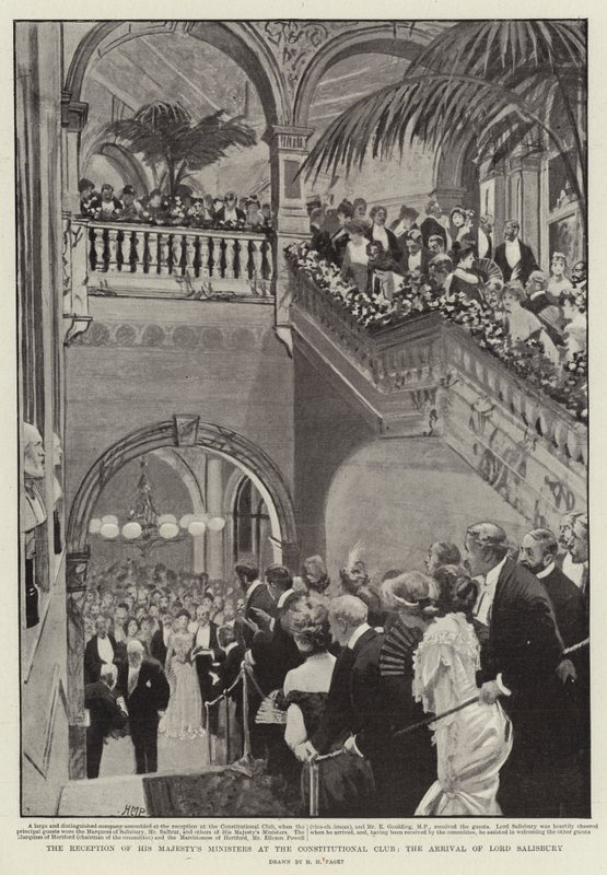 Mottakelsen av Hans Majestets ministre ved Constitutional Club, ankomsten til Lord Salisbury av Henry Marriott Paget