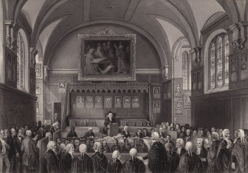 Lord Chancellor's Court, Lincoln's Inn Hall, London (gravering) av Henry Melville