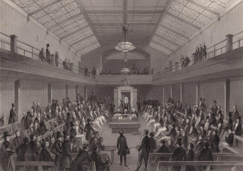 Speakeren irettesetter en person i baren i House of Commons, Westminster, London (gravering) av Henry Melville