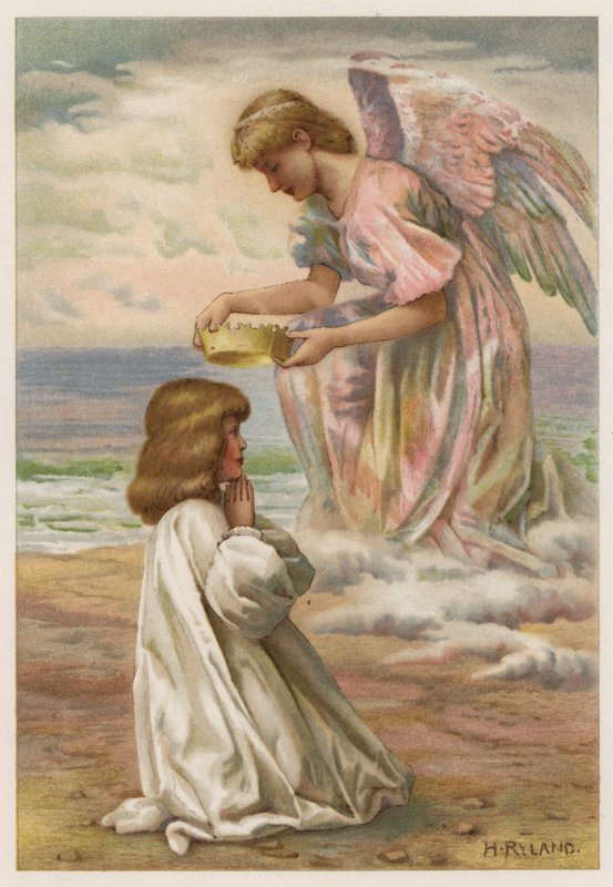 Kronen venter (farge litho) av Henry Ryland
