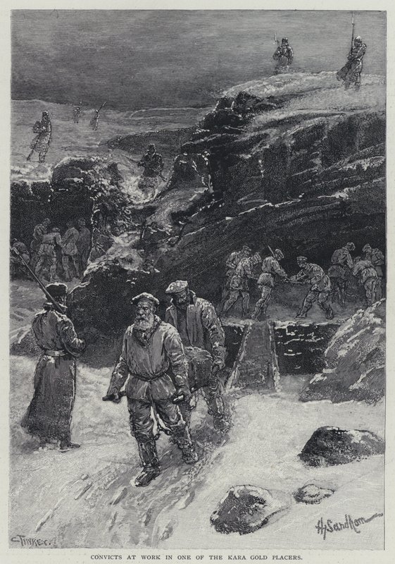 Domfelte på jobb i en av Kara-gullplasseringene (litho) av Henry Sandham