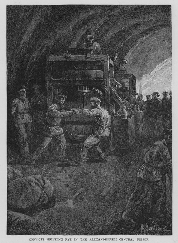 Domfelte som maler rug i Alexandrofski sentralfengsel (litho) av Henry Sandham