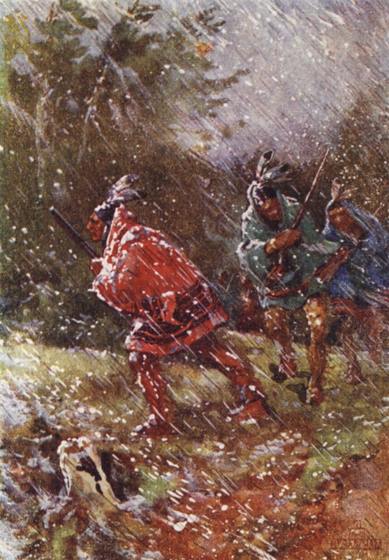 På krigsstien om vinteren (farge litho) av Henry Sandham
