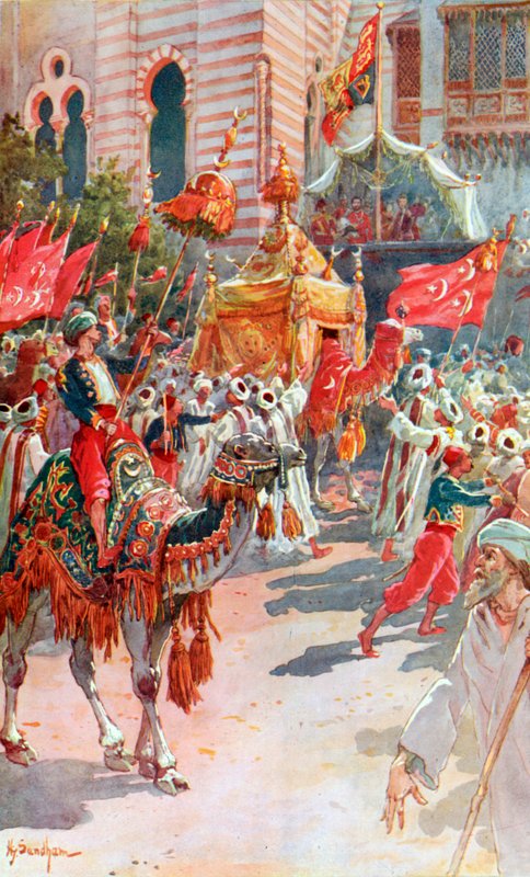 Prosesjonen av de hellige tepper forbi prinsen og prinsessen av Wales i Kairo, 5. februar 1869 av Henry Sandham