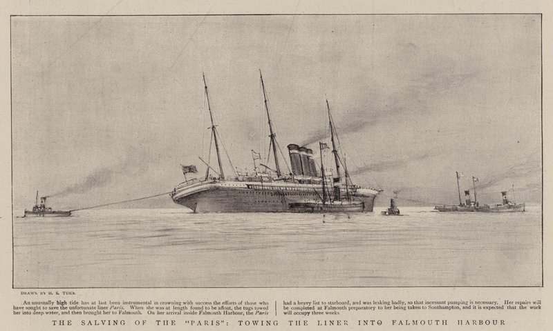 The Salving of the Paris, tauing av Liner inn i Falmouth Harbor av Henry Scott Tuke