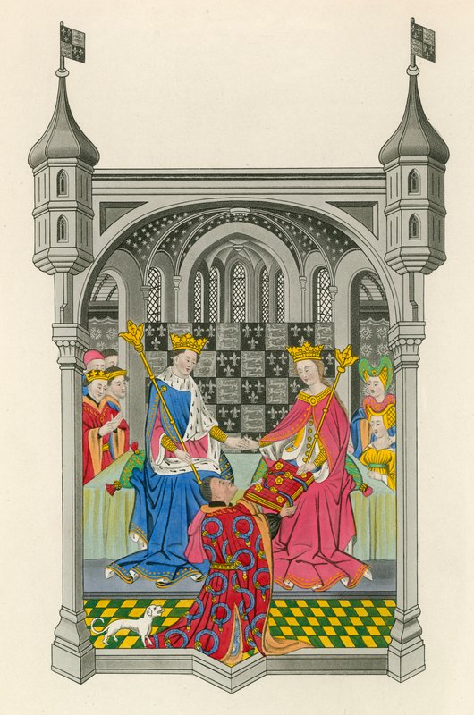 John Talbot, jarl av Shrewsbury, presenterer sin bok til dronning Margaret, illustrasjon fra 