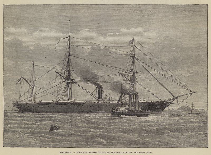 Steam-Tug ved Plymouth tar tropper til Himalaya for Gold Coast av Henry Spernon Tozer
