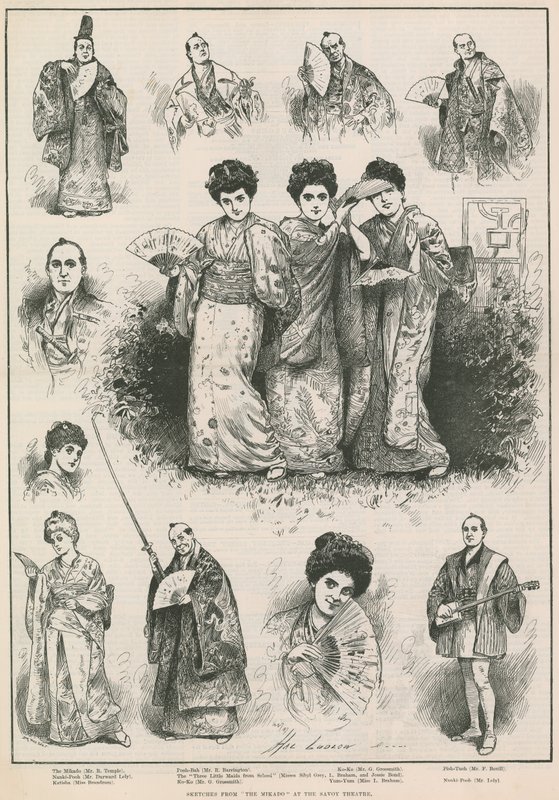 Skisser fra The Mikado på Savoy Theatre av Henry Stephen Ludlow