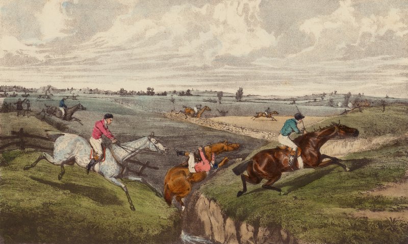 A Steeple-Chase (farge litho) av Henry Thomas (after) Alken