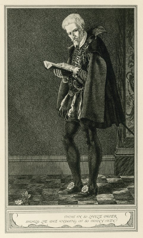 Frontispice for hertuginnen av Malfi og den hvite djevelen av John Webster (litho) av Henry Weston Keen