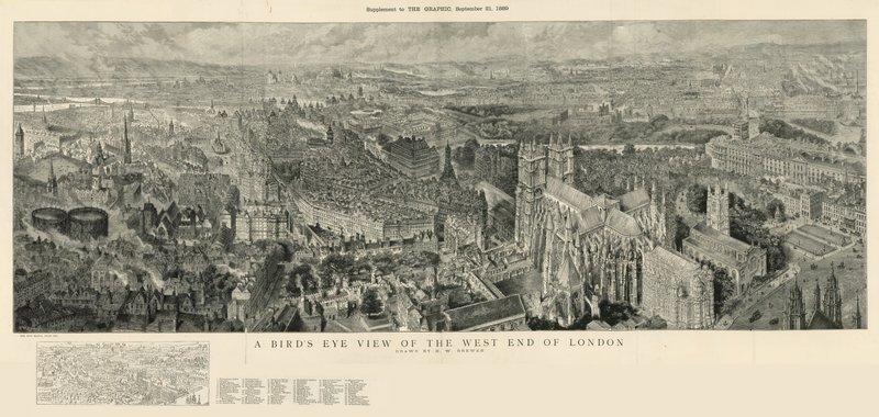 Et fugleperspektiv av vestenden av London av Henry William Brewer