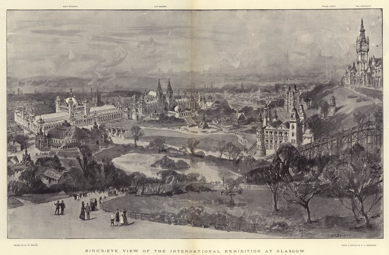 Fugleperspektiv av den internasjonale utstillingen i Glasgow av Henry William Brewer
