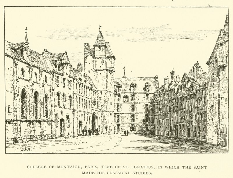 College of Montaigu, Paris, tiden for St Ignatius, der helgenen gjorde sine klassiske studier (gravering) av Henry William Brewer