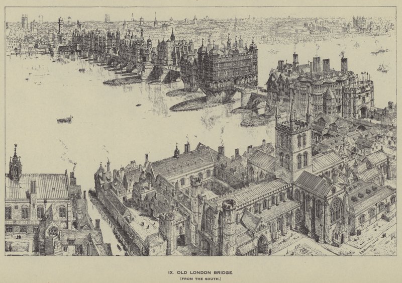 Old London Bridge, fra sør av Henry William Brewer