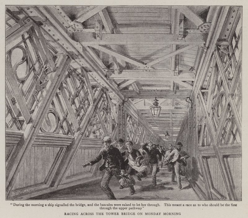 Racing over Tower Bridge mandag morgen av Henry William Brewer