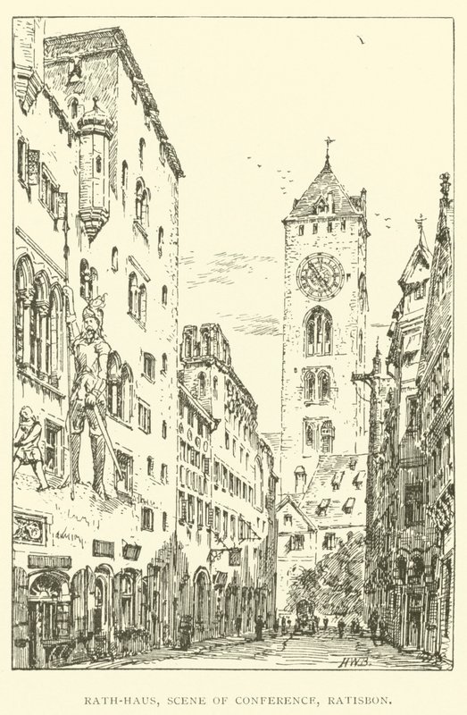 Rath-Haus, konferansested, Ratisbon (gravering) av Henry William Brewer