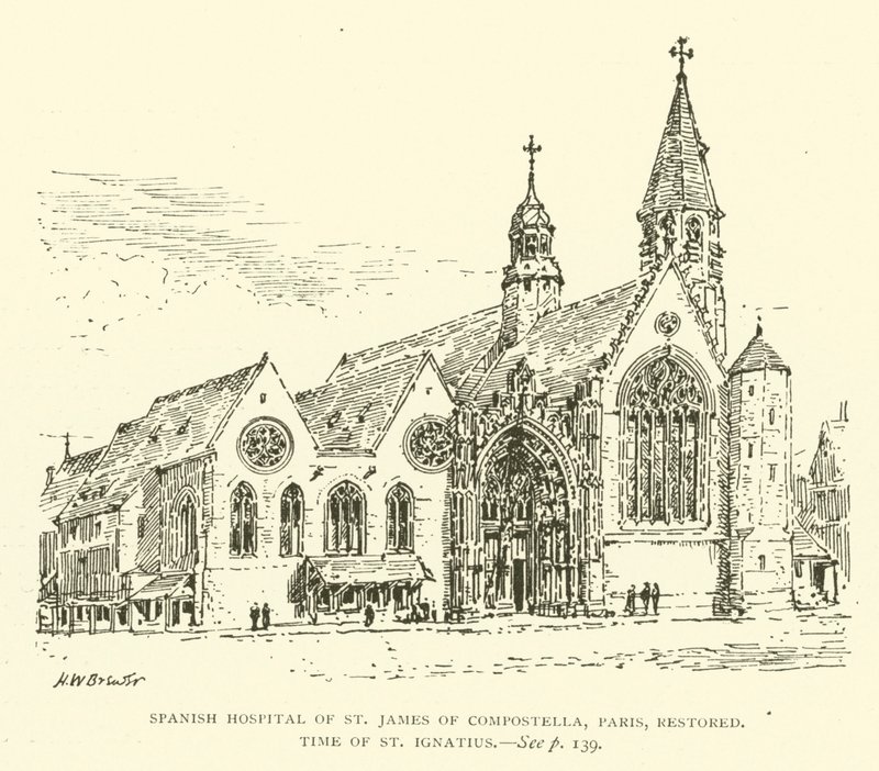 Spanish Hospital of St James of Compostella, Paris, restaurert, St. Ignatius tid (gravering) av Henry William Brewer