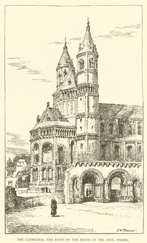 Katedralen og ruinene av diettens hus, ormer (gravering) av Henry William Brewer